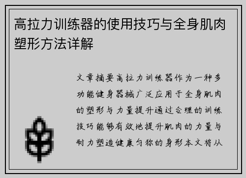 高拉力训练器的使用技巧与全身肌肉塑形方法详解